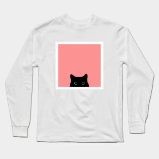 sneaky black cat in pink Long Sleeve T-Shirt